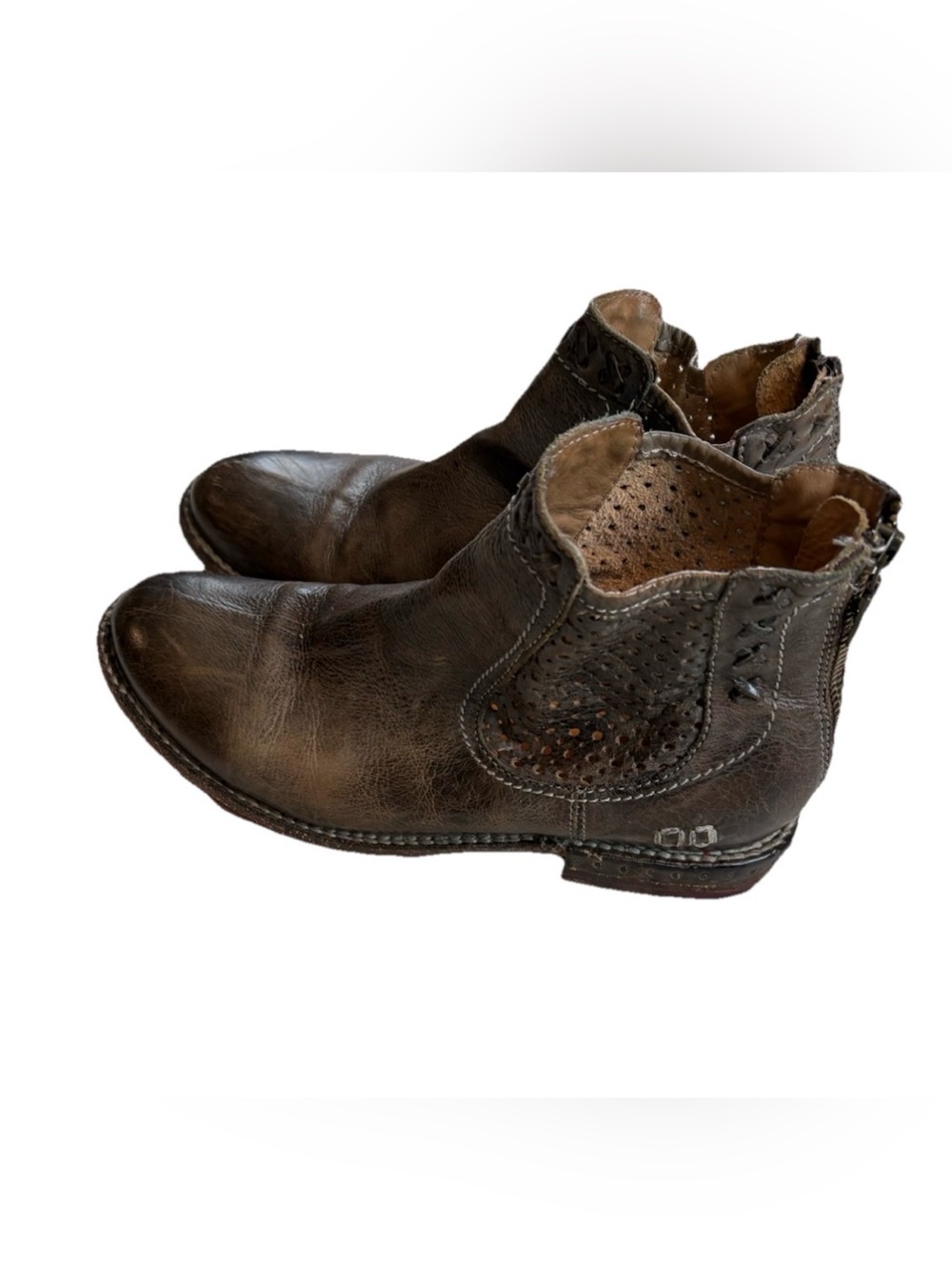 Bed Stu Baylene Teak Driftwood Leather Perforated Ankle Boots Size 7.5 - Picture 2 of 6